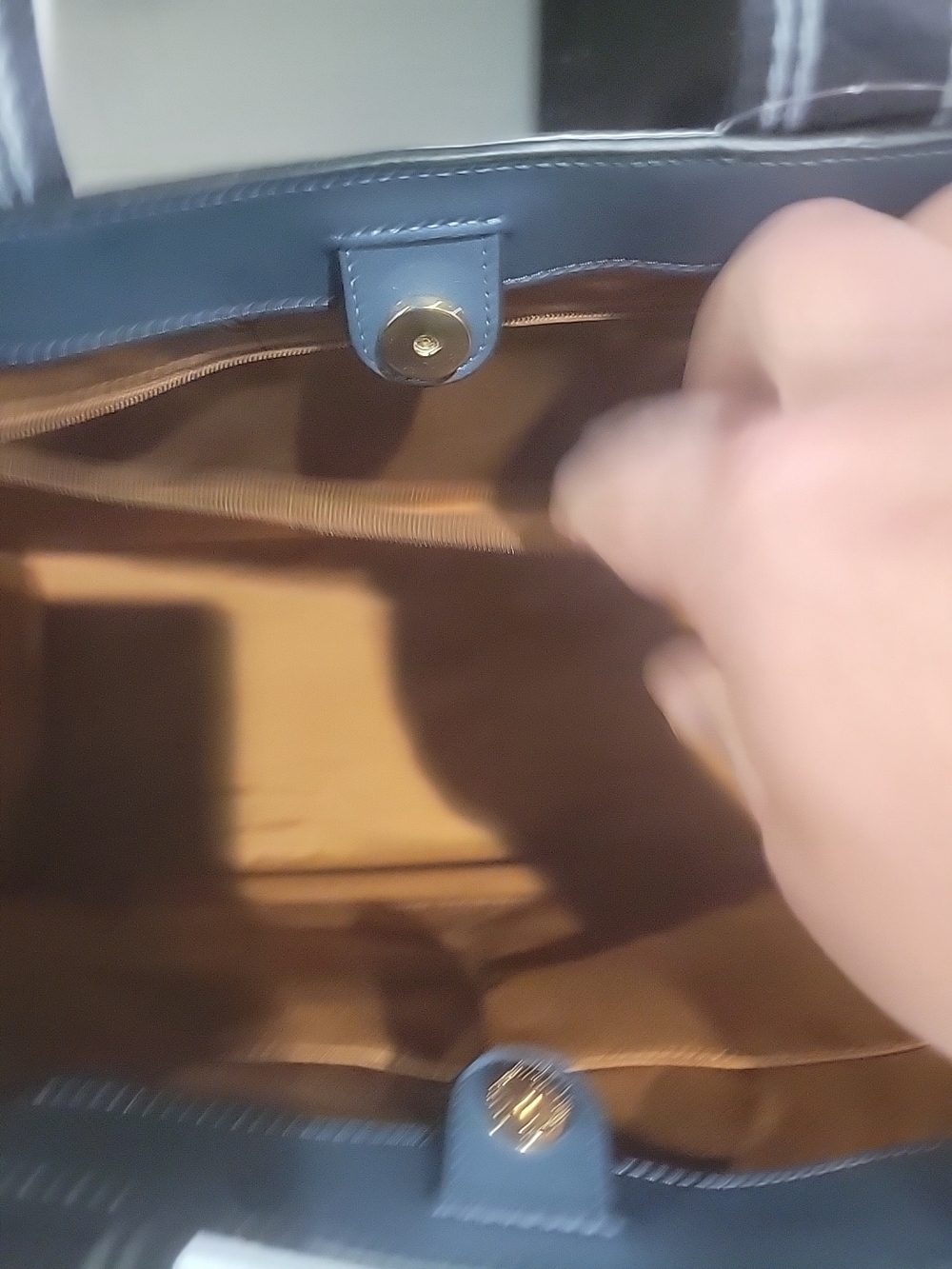 Coach Navy Logo Strap Leather Tote - Picture 15 of 16